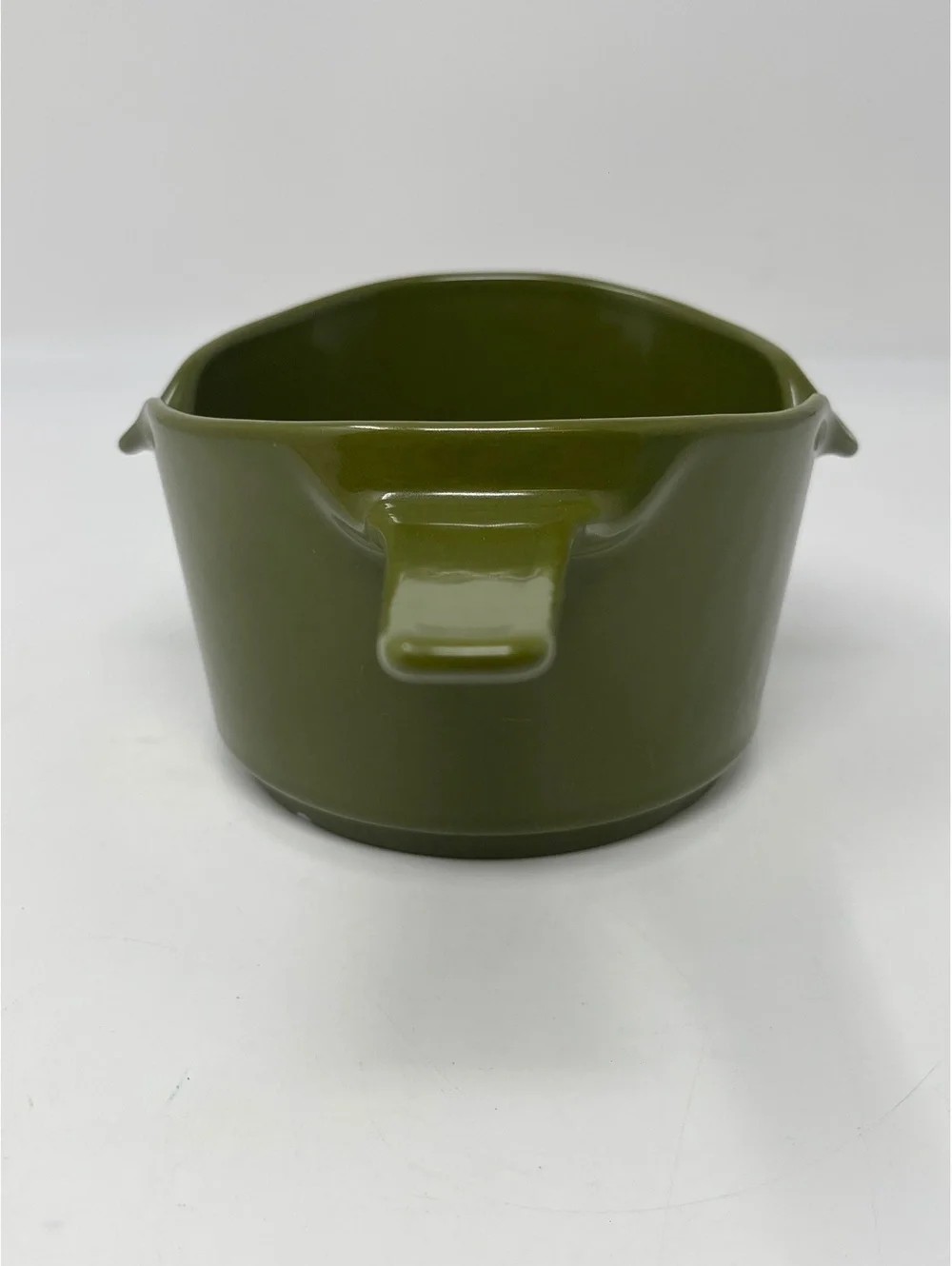 Vintage Avocado Green Ceramic Butter Warmer Melting Pot Double Pour Spout MCM